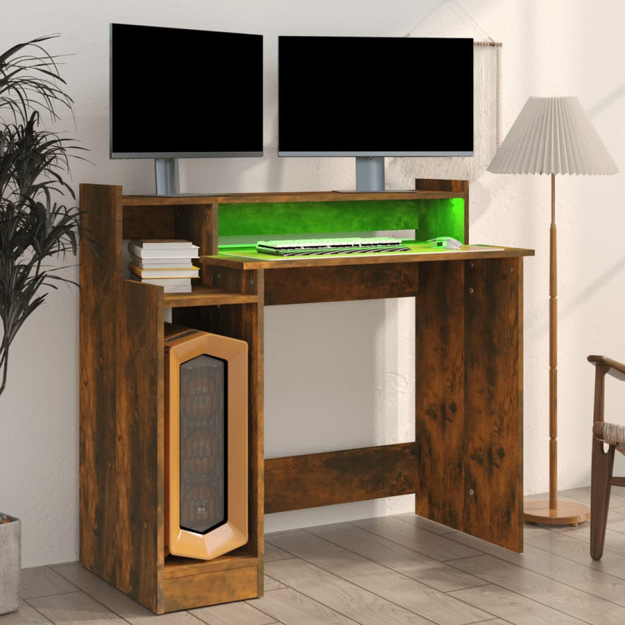 Bureau Met Led-Verlichting 97X45X90 Cm Hout Gerookt Eikenkleur