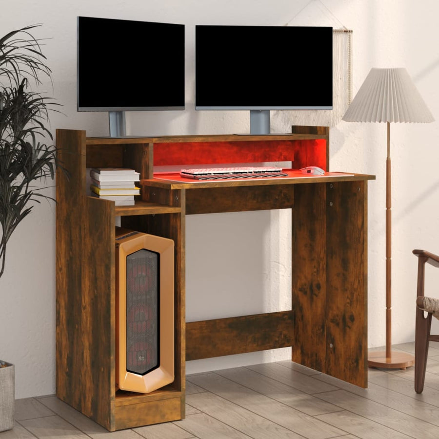 Bureau Met Led-Verlichting 97X45X90 Cm Hout Gerookt Eikenkleur