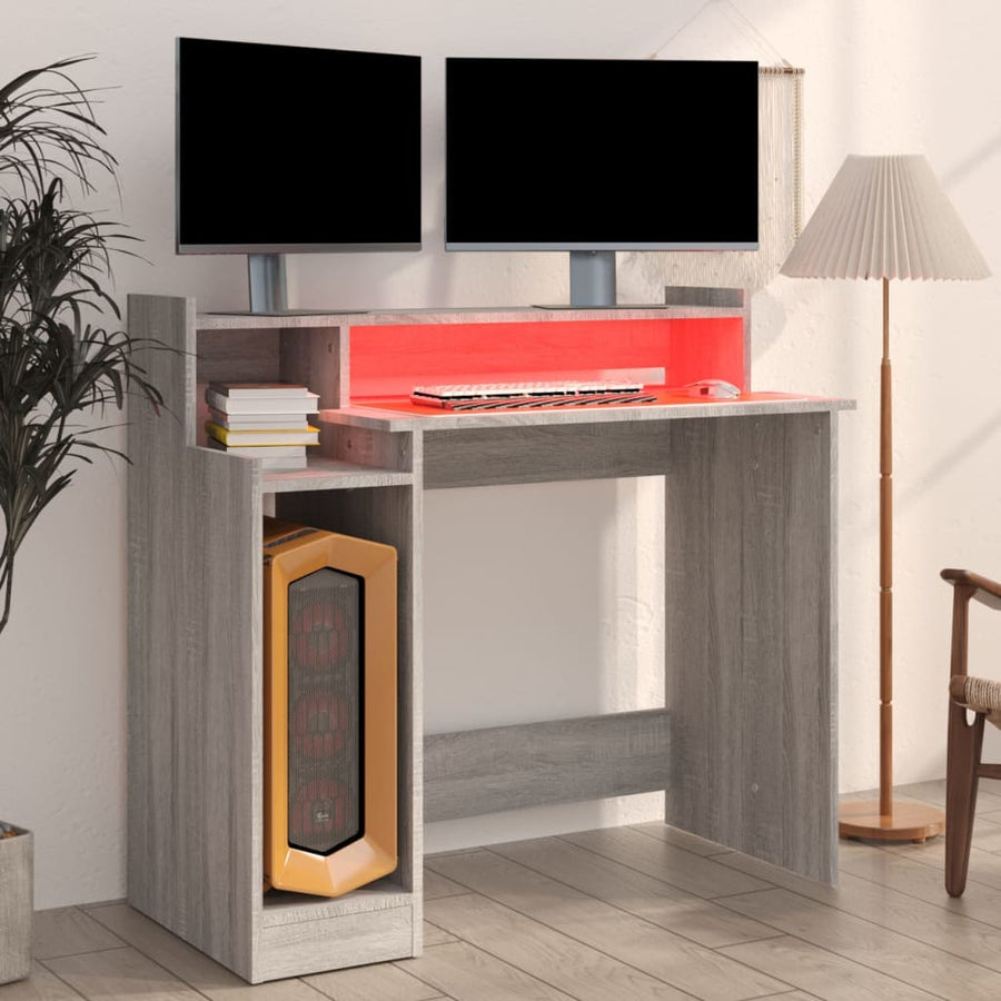 Bureau Met Led-Verlichting 97X45X90 Cm Hout Grijs Sonoma Eiken