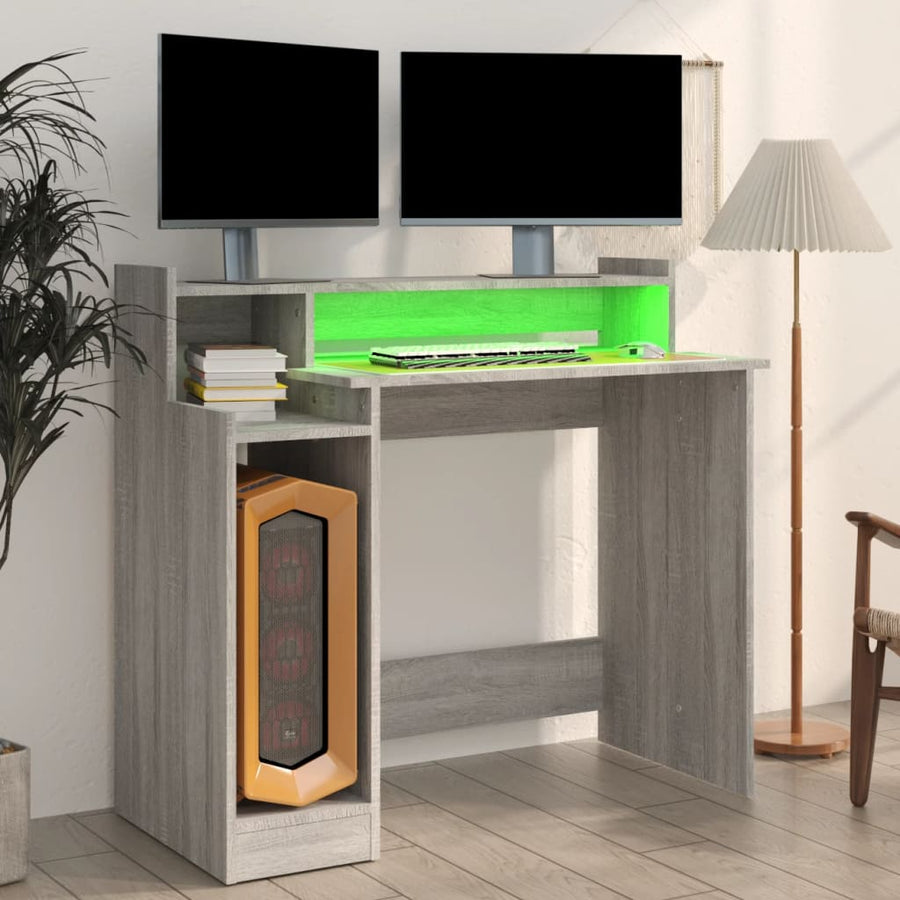 Bureau Met Led-Verlichting 97X45X90 Cm Hout Grijs Sonoma Eiken