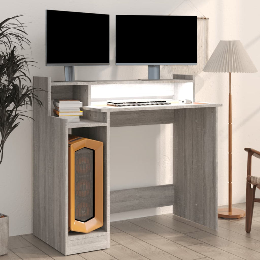 Bureau Met Led-Verlichting 97X45X90 Cm Hout Grijs Sonoma Eiken