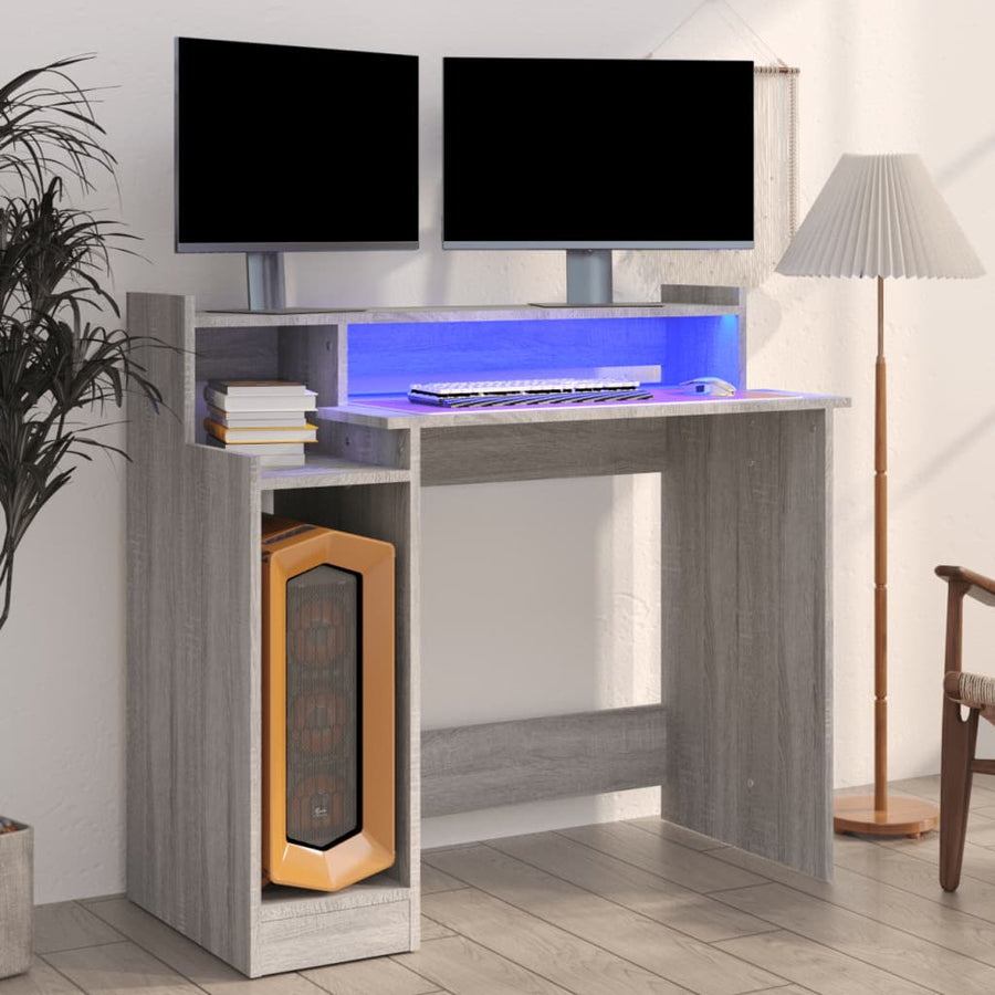Bureau Met Led-Verlichting 97X45X90 Cm Hout Grijs Sonoma Eiken