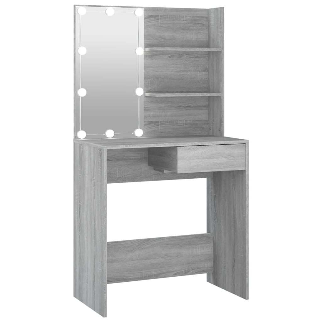 Kaptafel Met Led-Verlichting 74,5X40X4 Cm Eiken Grijs sonoma