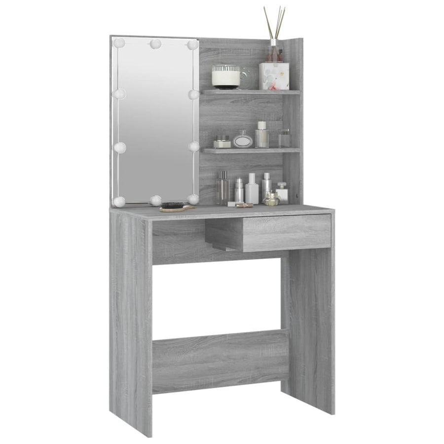 Kaptafel Met Led-Verlichting 74,5X40X4 Cm Eiken Grijs sonoma