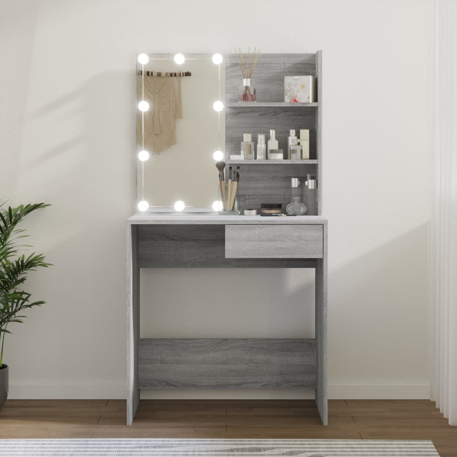 Kaptafel Met Led-Verlichting 74,5X40X4 Cm Eiken Grijs sonoma