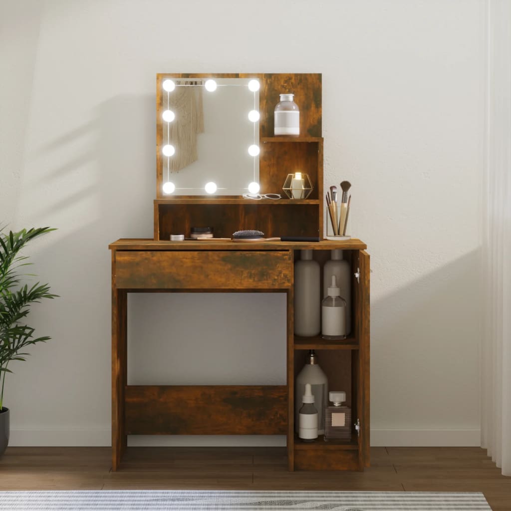 Kaptafel Met Led-Verlichting 86,5X35X36 Cm Kleur Gerookt eiken