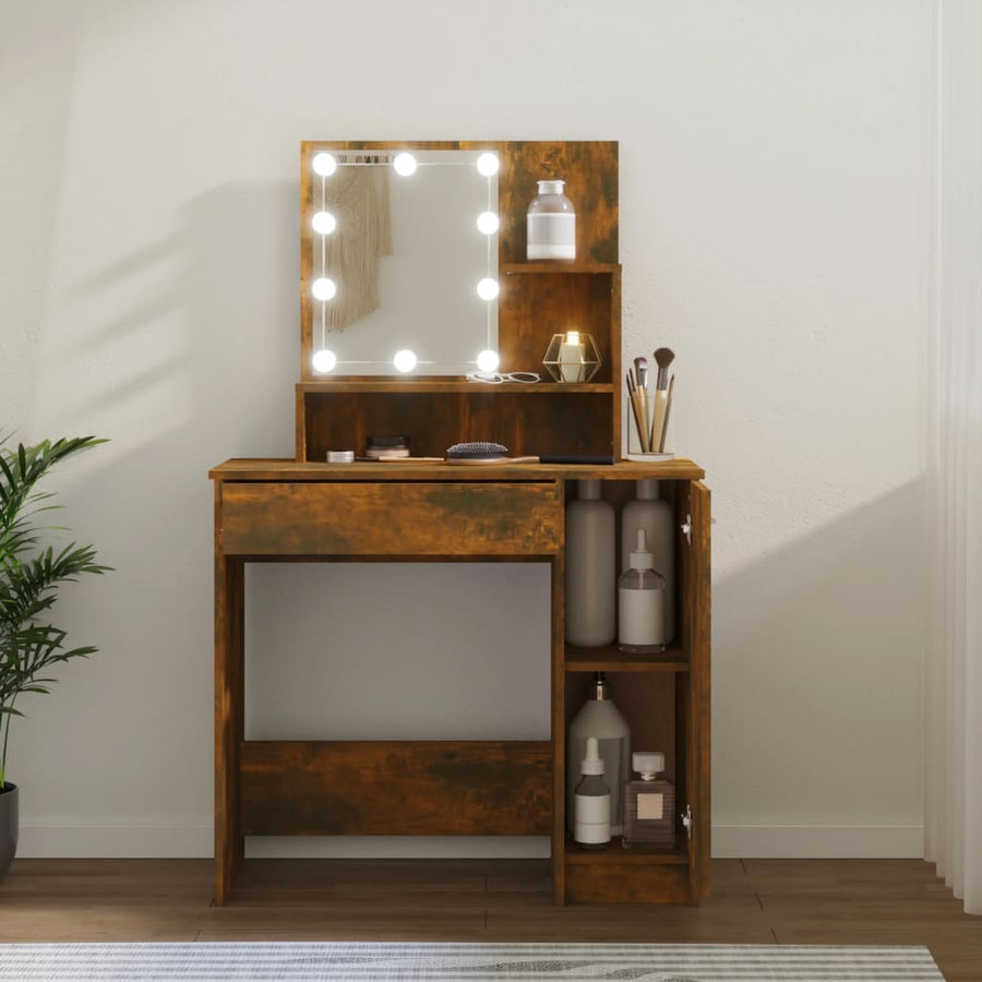 Kaptafel Met Led-Verlichting 86,5X35X36 Cm Kleur Gerookt eiken