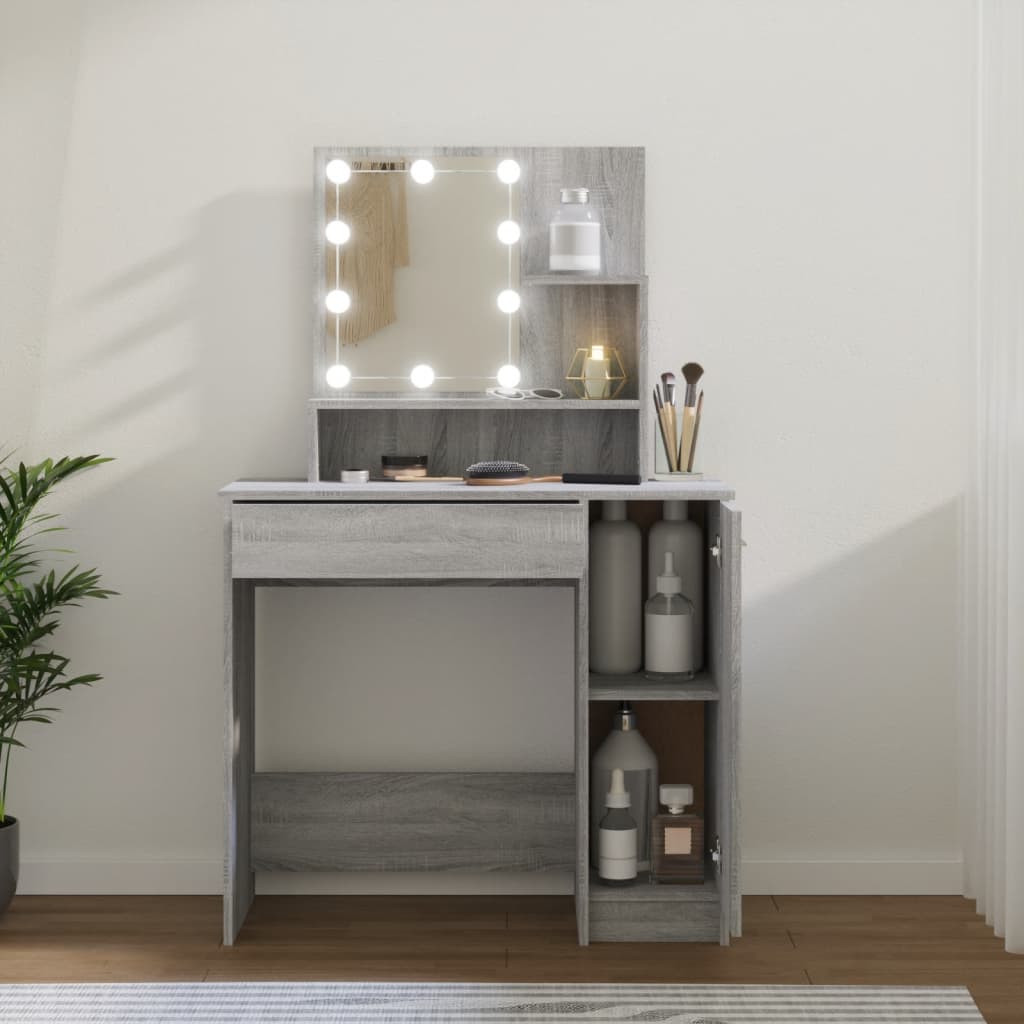 Kaptafel Met Led 86,5X35X36 Cm Eikenkleurig Grijs sonoma