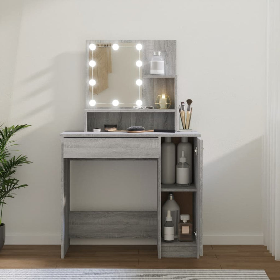Kaptafel Met Led 86,5X35X36 Cm Eikenkleurig Grijs sonoma