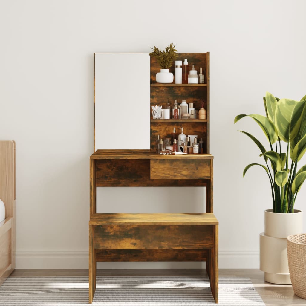 Kaptafel Met Spiegel 74,5X40X141 Cm Gerookt Eikenkleurig