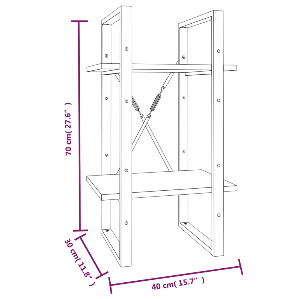 Boekenkast 2-Laags Bruin Eikenkleur 40 x 30 x 70 cm Bewerkt hout