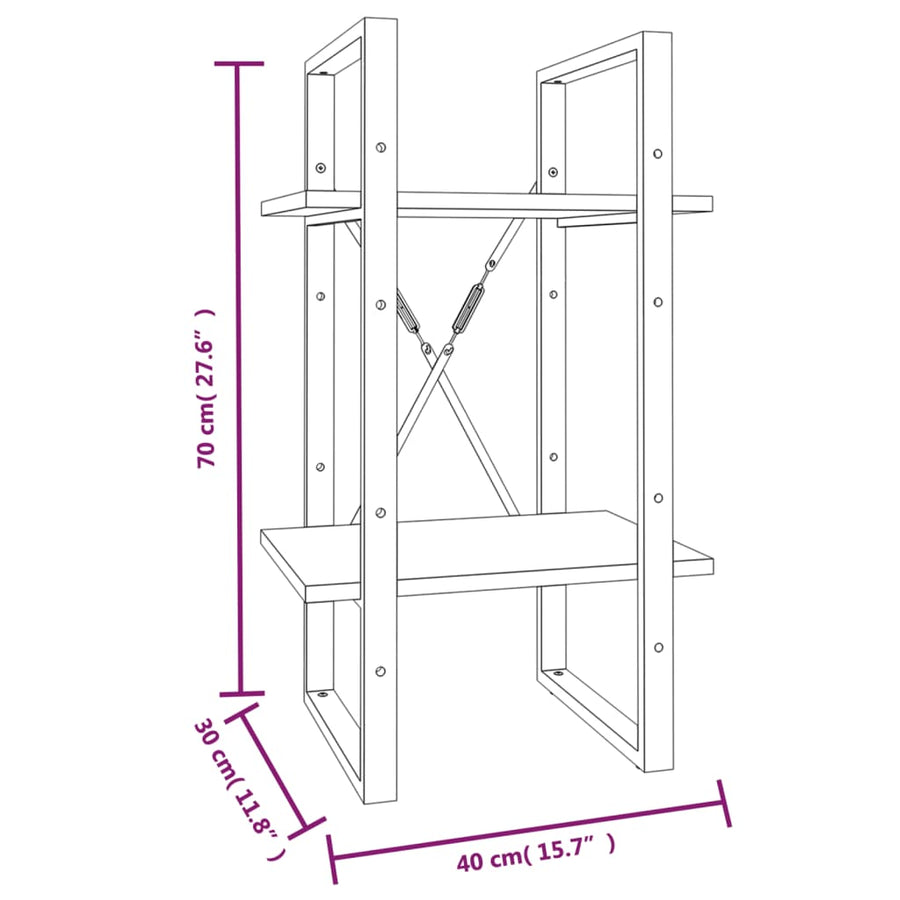 Boekenkast 2-Laags Bruin Eikenkleur 40 x 30 x 70 cm Bewerkt hout