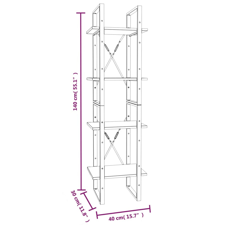Boekenkast 4-Laags Eiken Grijs Sonoma 40 x 30 x 140 cm Bewerkt hout