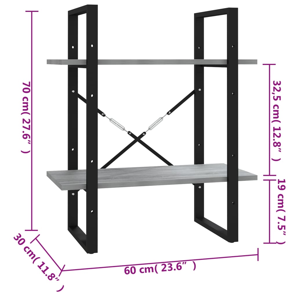 Boekenkast Eikenkleurig Grijs Sonoma 60 x 30 x 70 cm Bewerkt hout