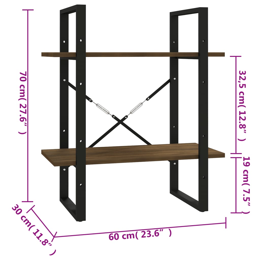 Boekenkast Bruineikenkleurig Bruin Eikenkleur 60 x 30 x 70 cm Bewerkt hout