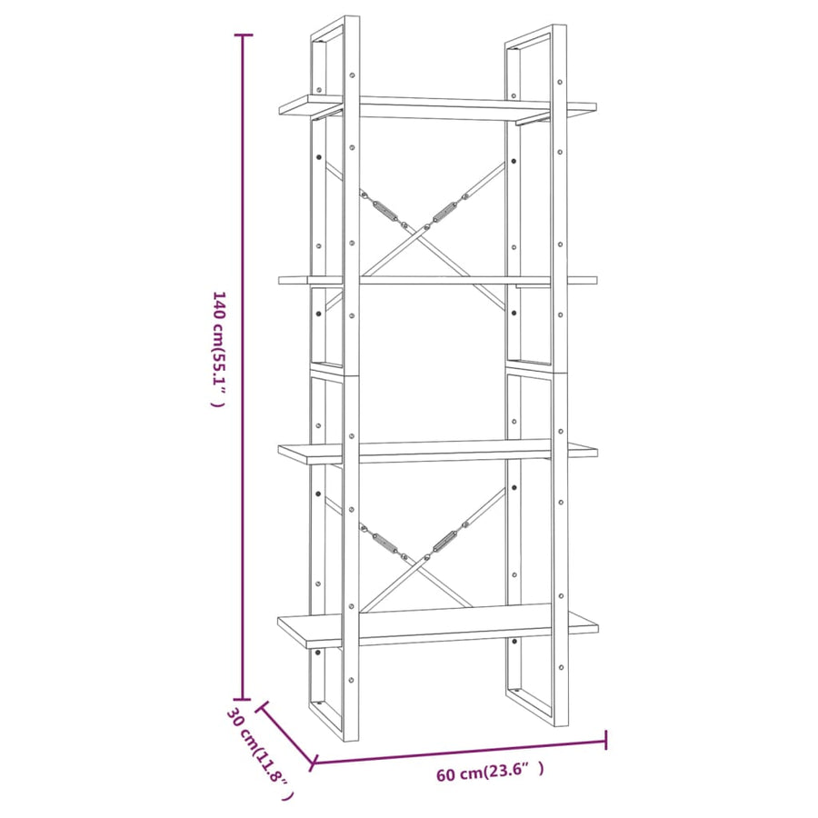 Boekenkast Eikenkleurig Grijs Sonoma 60 x 30 x 140 cm Bewerkt hout