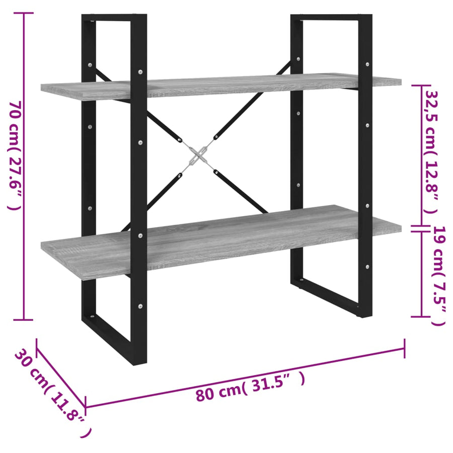 Boekenkast Met 2 Schappen Grijs Sonoma 80 x 30 x 70 cm Bewerkt hout