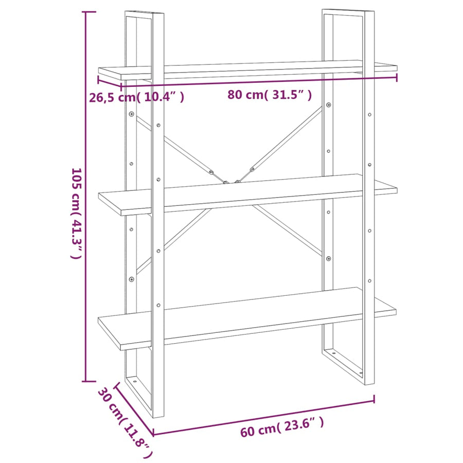 Boekenkast Eikenkleurig Grijs Sonoma 80 x 30 x 105 cm Bewerkt hout
