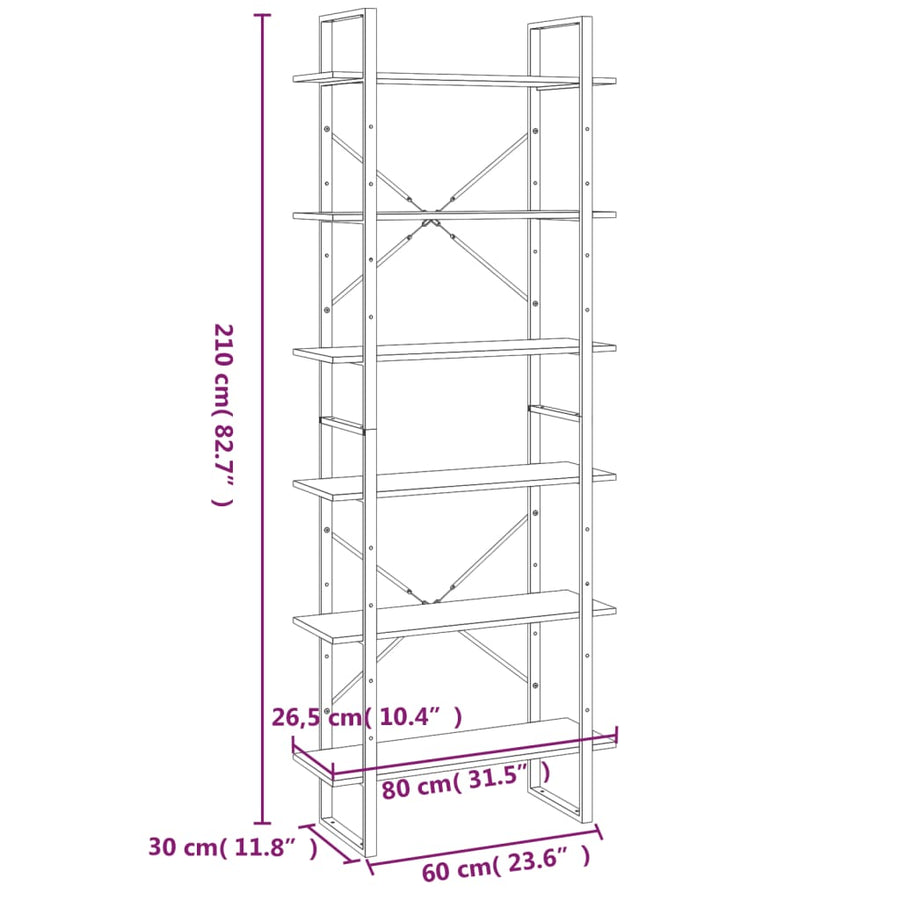 Hoge Kast Eikenkleurig Grijs Sonoma 80 x 30 x 210 cm Bewerkt hout