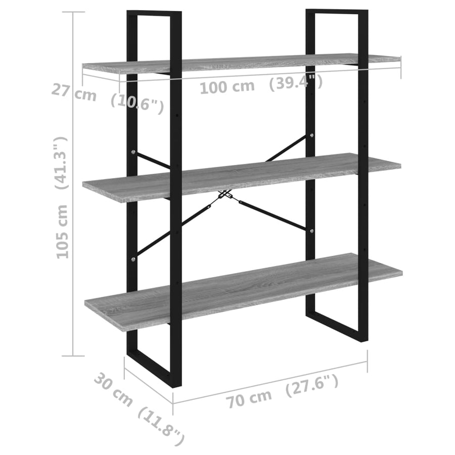 Boekenkast Eikenkleurig Grijs Sonoma 100 x 30 x 105 cm Bewerkt hout