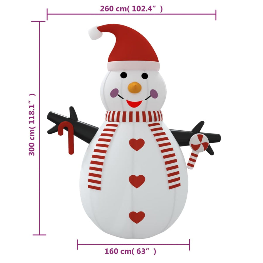 Sneeuwpop opblaasbaar met LED's 300 cm 300 cm