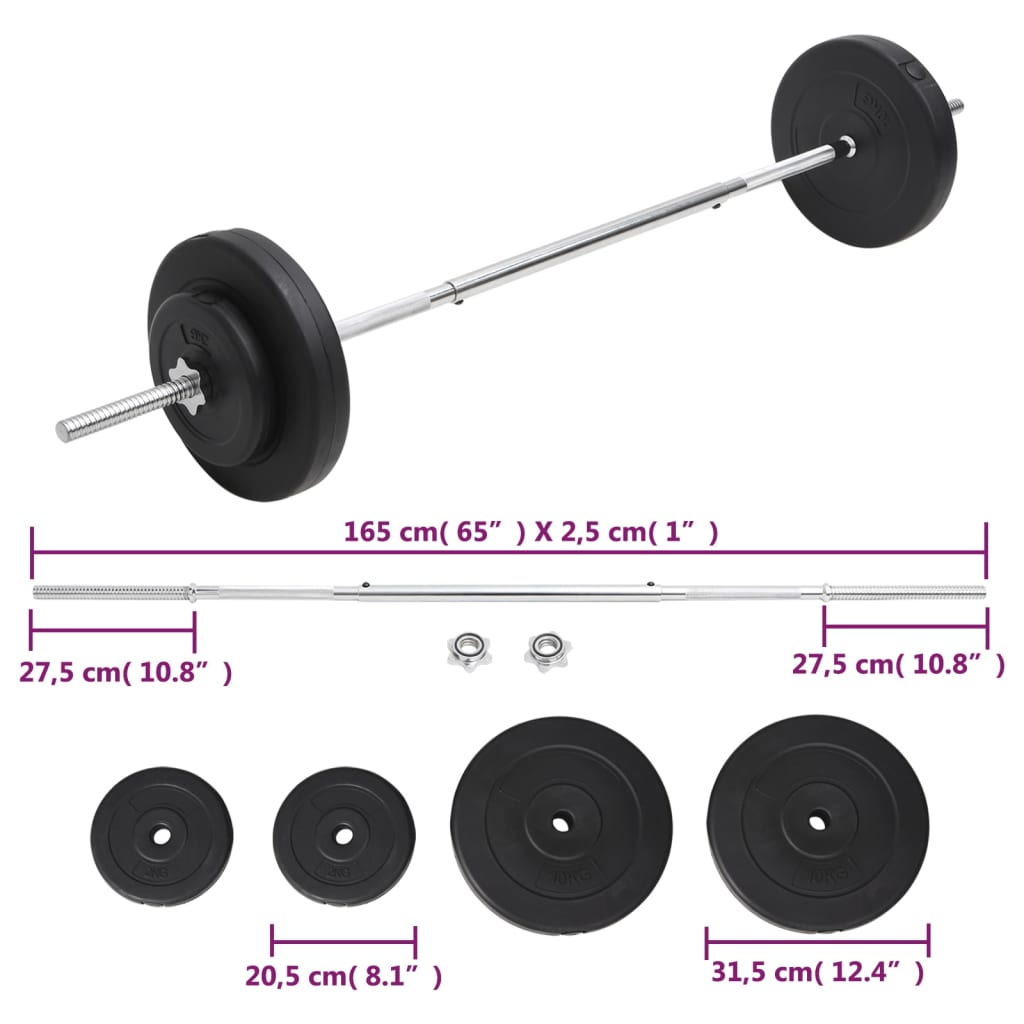 Halter Met Gewichten 30 Kg 2 x 10 kg + 2 x 2 kg