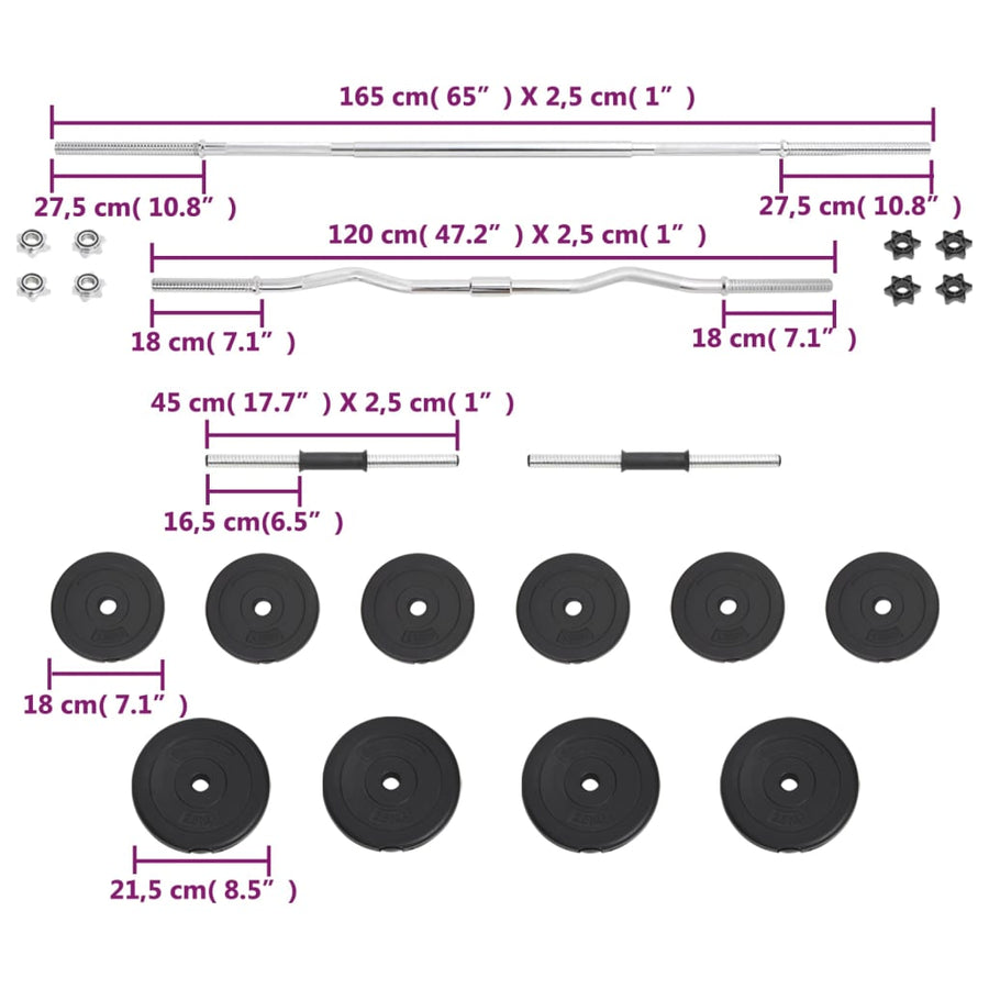Halterset 30 kg Rechte stang + curlstang + halterstang