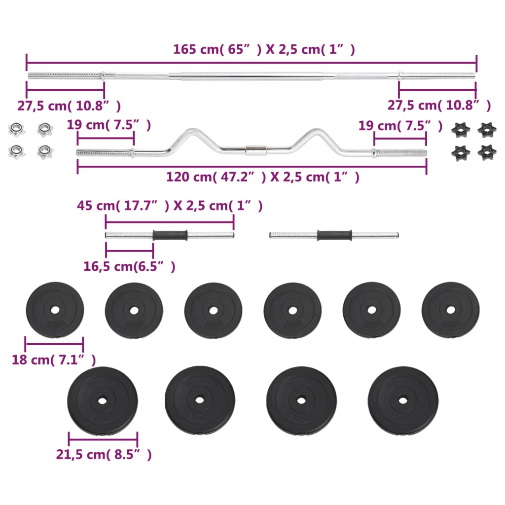 Halterset 30 kg Rechte stang + supercurlstang + halterstang