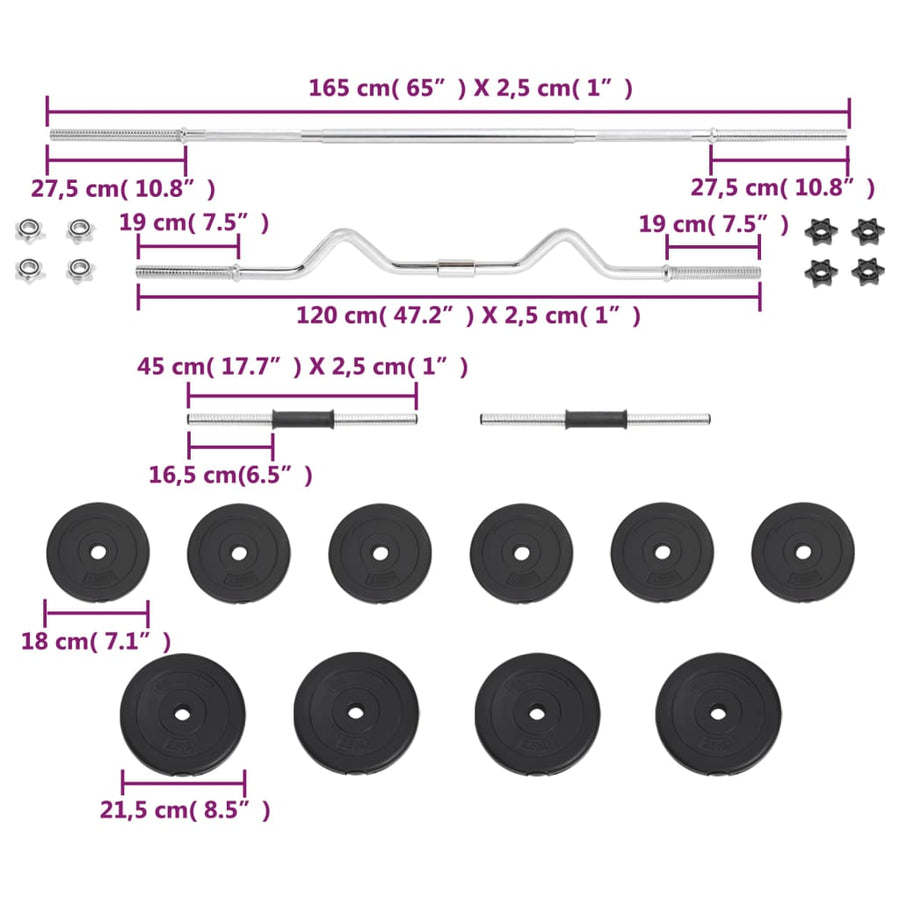 Halterset 30 kg Rechte stang + supercurlstang + halterstang