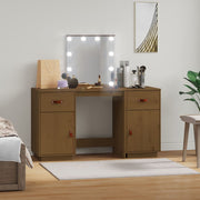 Kaptafel met LED massief grenenhout honingbruin 135x50x134 cm