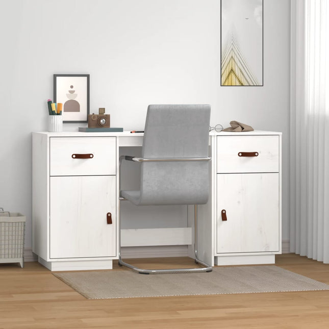 Bureau Met Kastjes 135X50X75 Cm Massief Grenenhout Wit