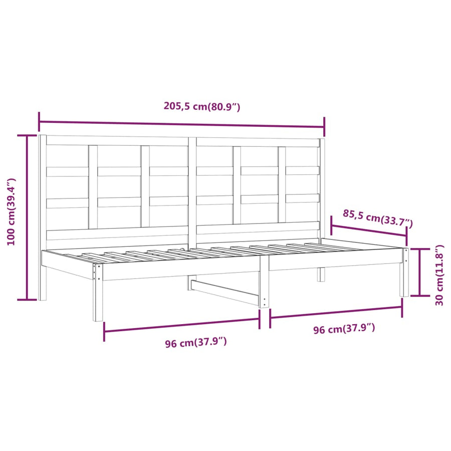 Slaapbank zonder matras 80x200 cm massief grenenhout wit