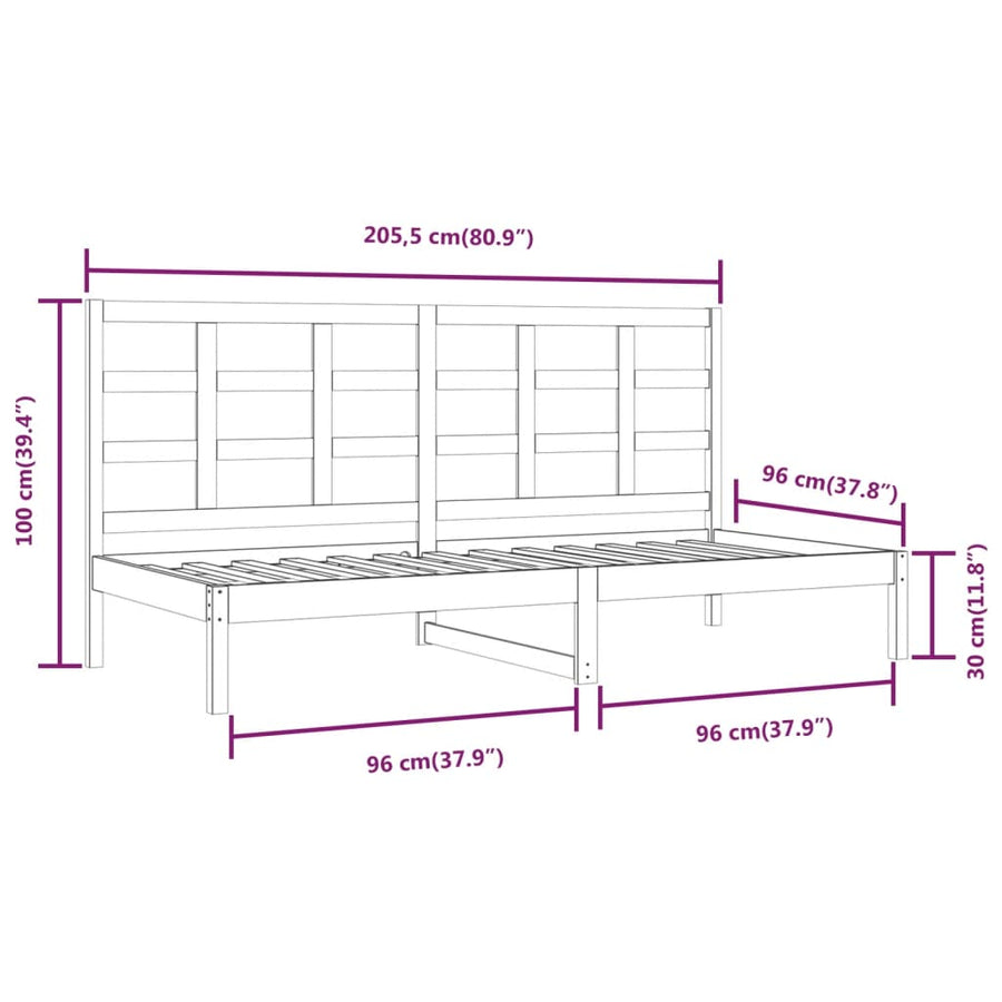 Slaapbank zonder matras 90x200 cm massief grenenhout wit