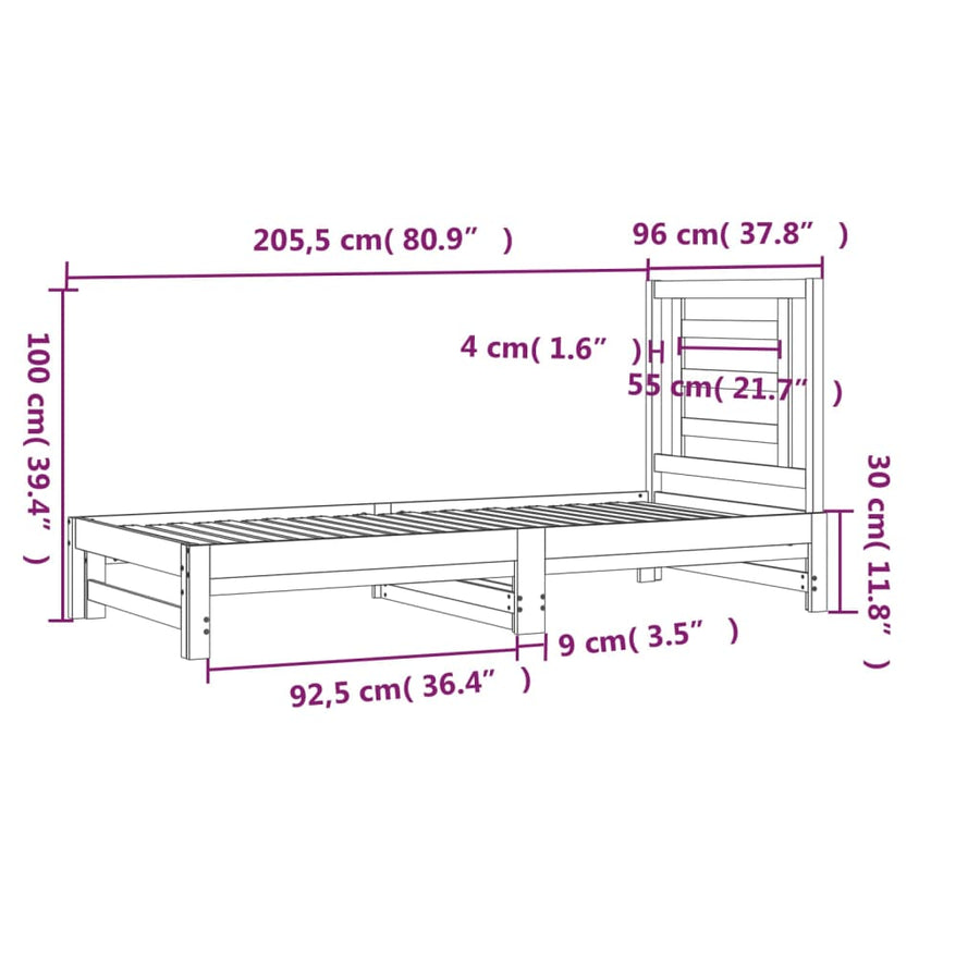 Slaapbank Uitschuifbaar 2X(90X200) Cm Massief Grenenhout