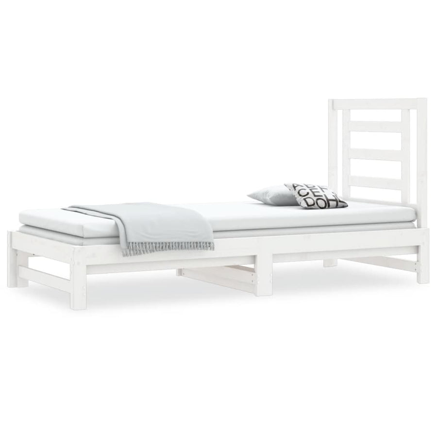 Slaapbank Uitschuifbaar Massief Grenenhout Wit 2X(90X200) Cm