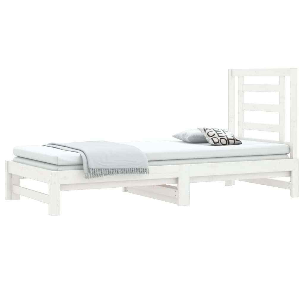 Slaapbank Uitschuifbaar Massief Grenenhout Wit 2X(90X200) Cm