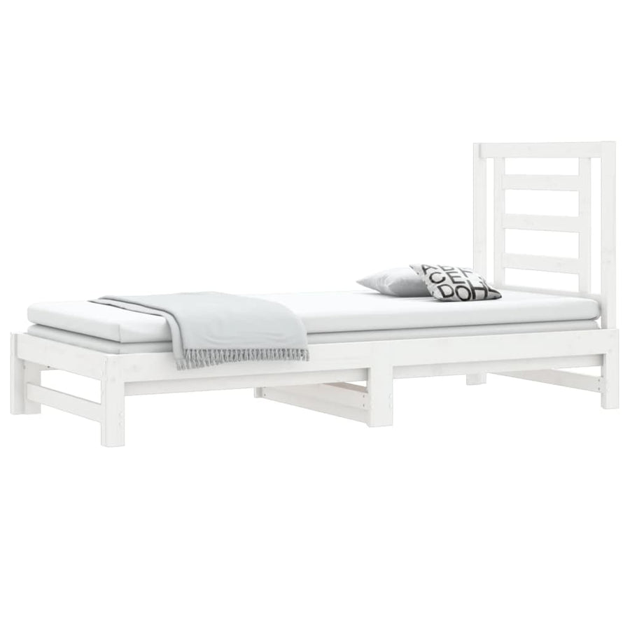 Slaapbank Uitschuifbaar Massief Grenenhout Wit 2X(90X200) Cm