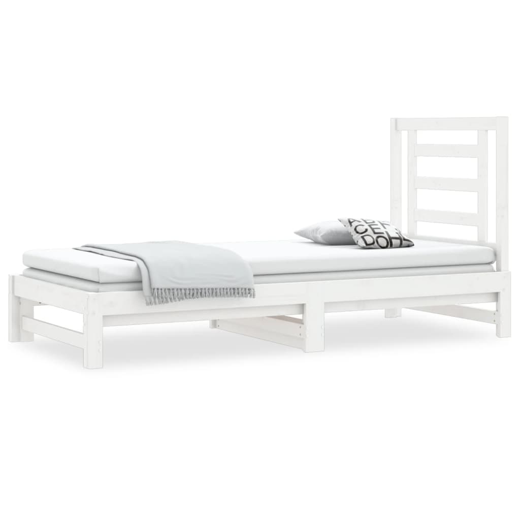 Slaapbank Uitschuifbaar Massief Grenenhout Wit 2X(90X190) Cm