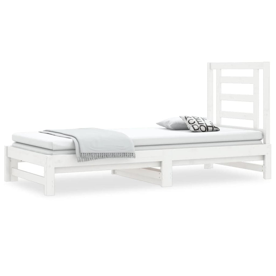 Slaapbank Uitschuifbaar Massief Grenenhout Wit 2X(90X190) Cm