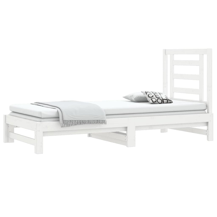 Slaapbank Uitschuifbaar Massief Grenenhout Wit 2X(90X190) Cm