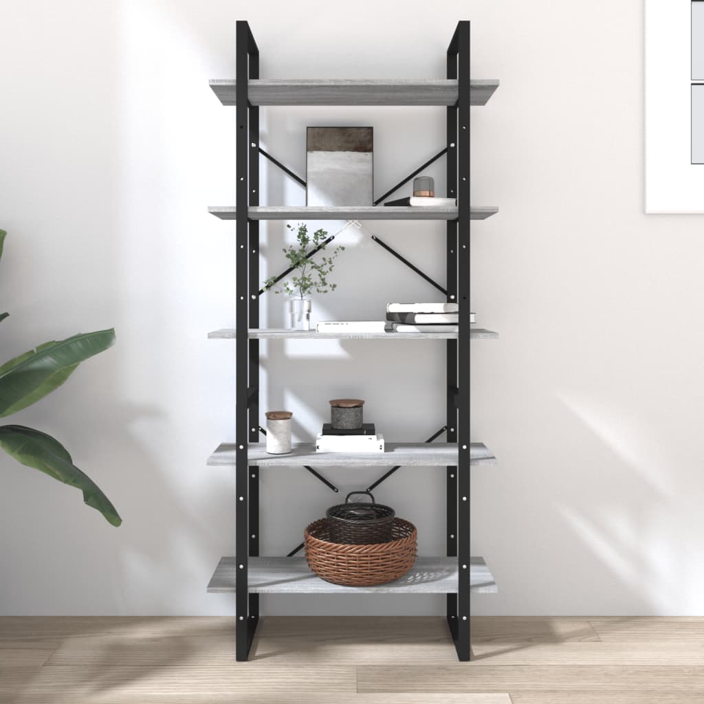 Boekenkast Bewerkt Hout Eikenkleurig 80 x 30 x 175 cm Grijs sonoma