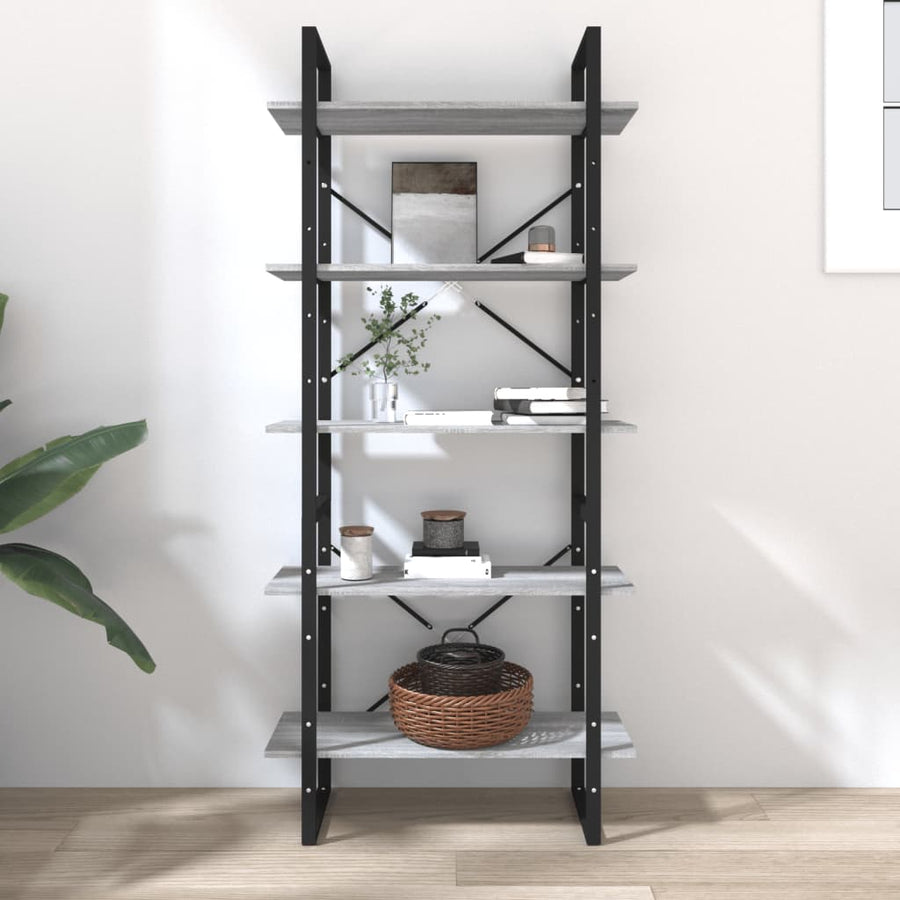 Boekenkast Bewerkt Hout Eikenkleurig 80 x 30 x 175 cm Grijs sonoma