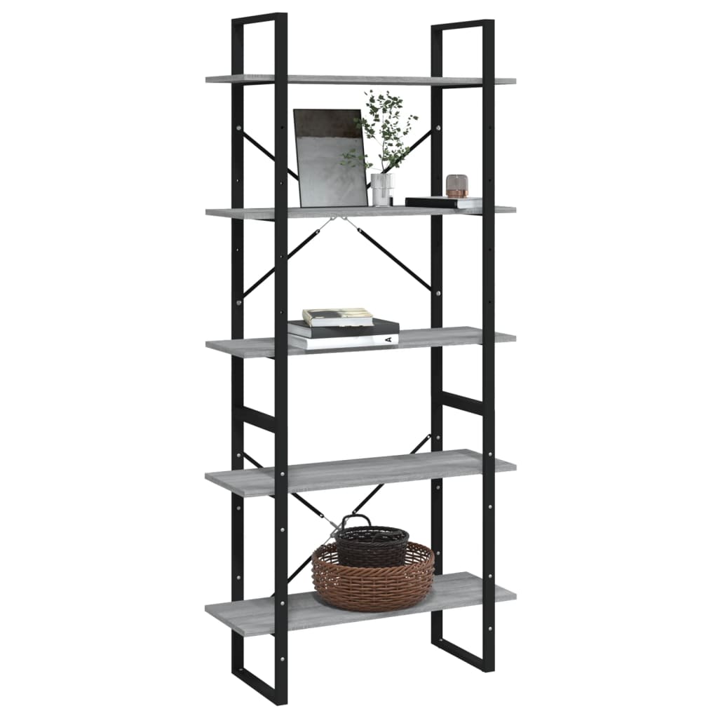 Boekenkast Bewerkt Hout Eikenkleurig 80 x 30 x 175 cm Grijs sonoma