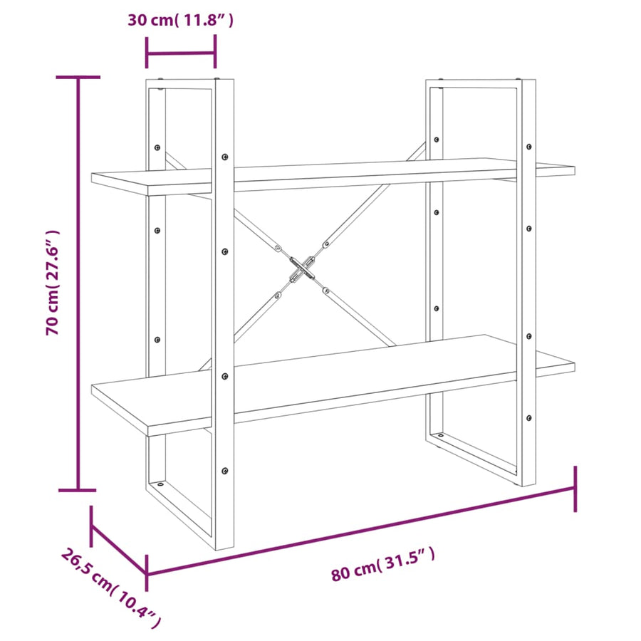 Boekenkast Bewerkt Hout Eikenkleurig 80 x 30 x 175 cm Grijs sonoma