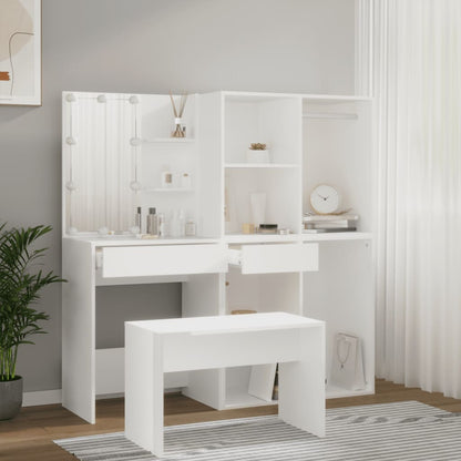 Kaptafelset Met Led's Bewerkt Hout Wit