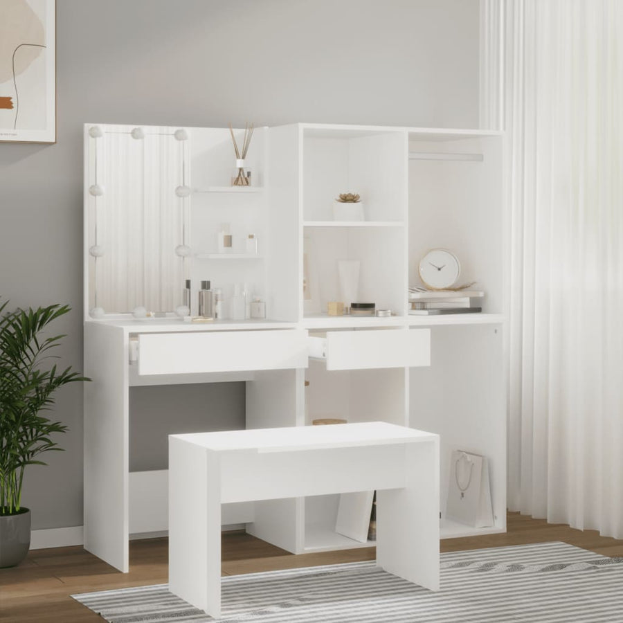 Kaptafelset Met Led's Bewerkt Hout Wit