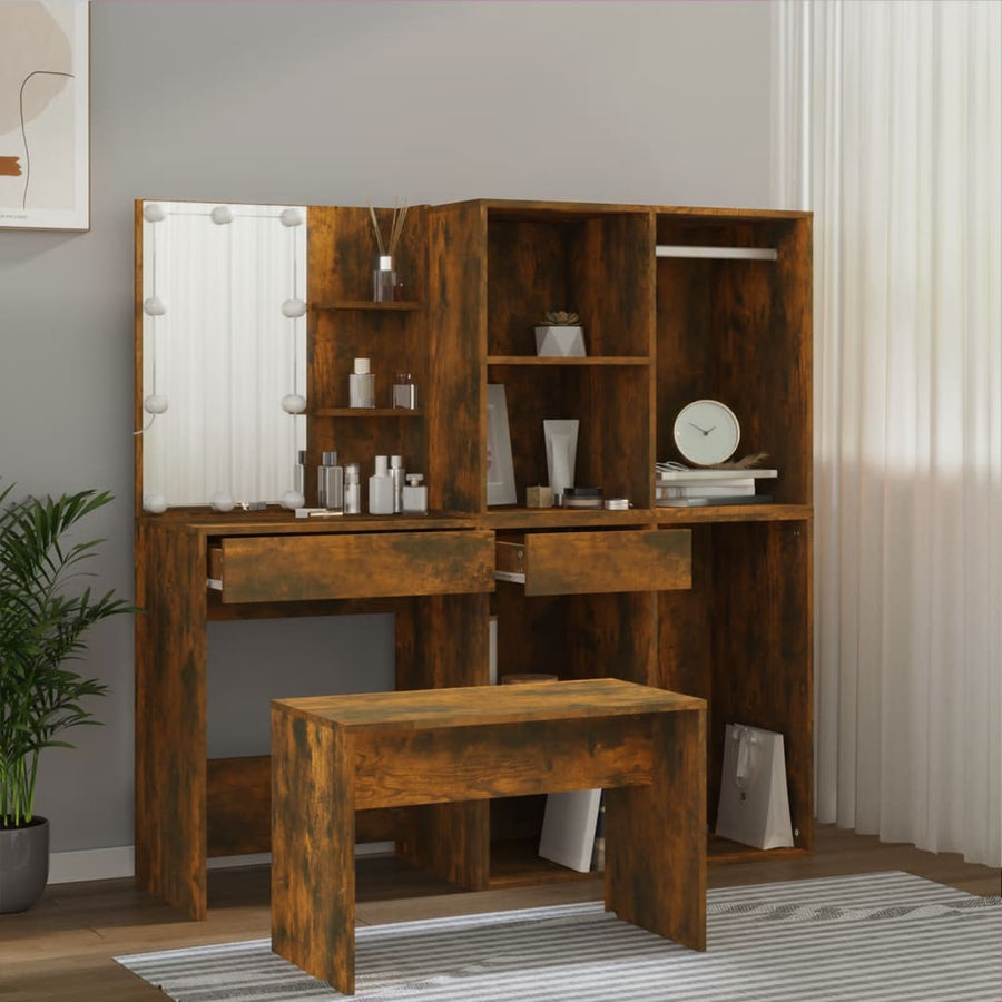 Kaptafelset Met Led's Bewerkt Hout Gerookt Eikenkleurig 1
