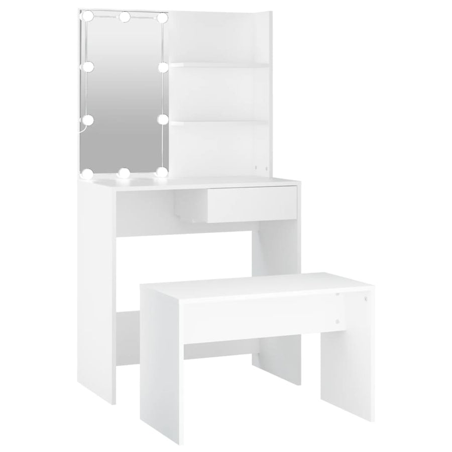 Kaptafelset met LED's bewerkt hout wit 74.5 x 40 x 141 cm Wit