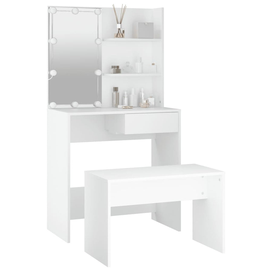 Kaptafelset met LED's bewerkt hout wit 74.5 x 40 x 141 cm Wit