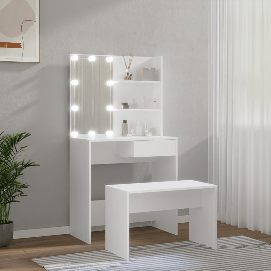 Kaptafelset met LED's bewerkt hout wit 74.5 x 40 x 141 cm Wit